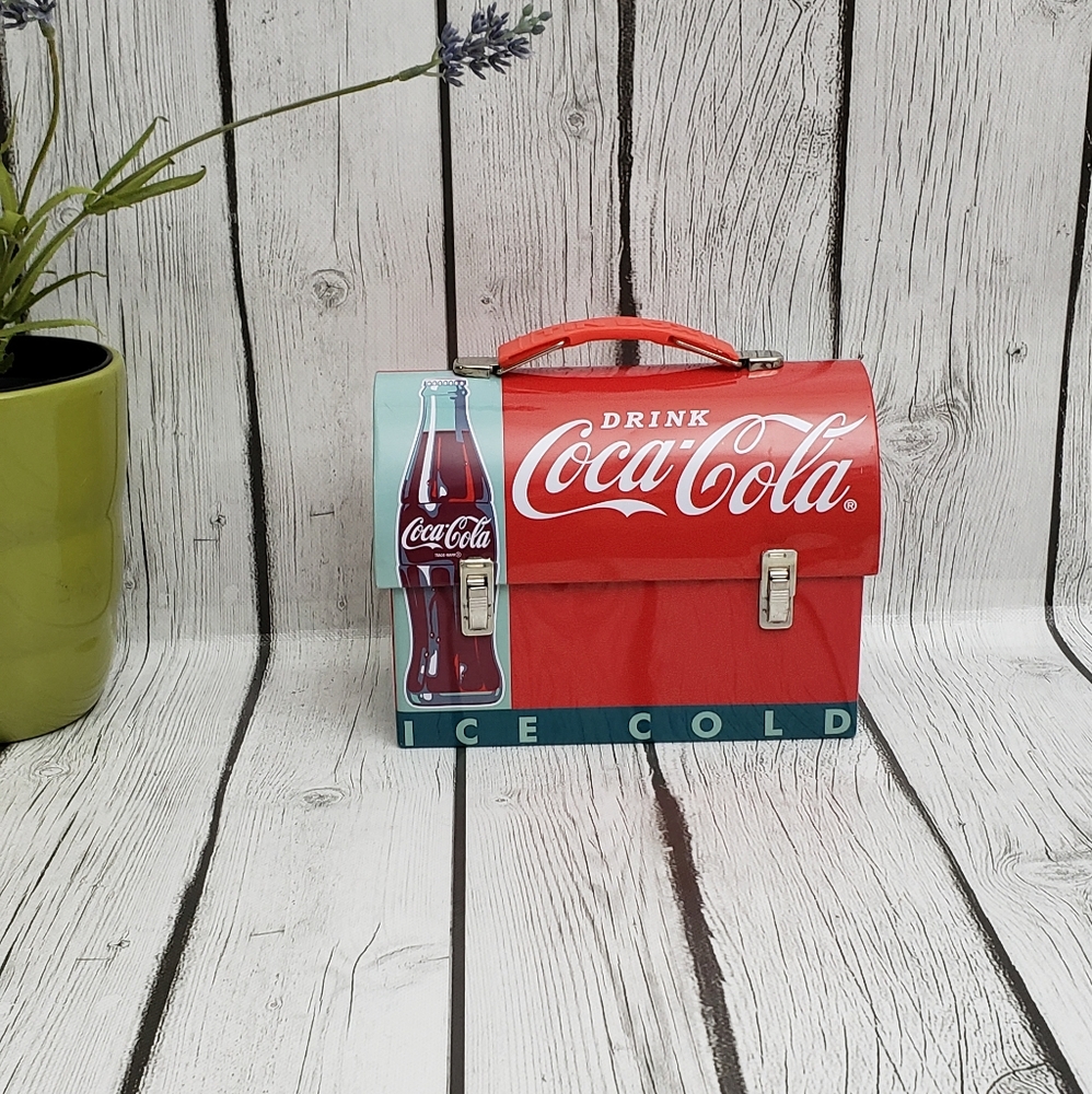 Coca Cola Tin Box with Red and Green Bottle